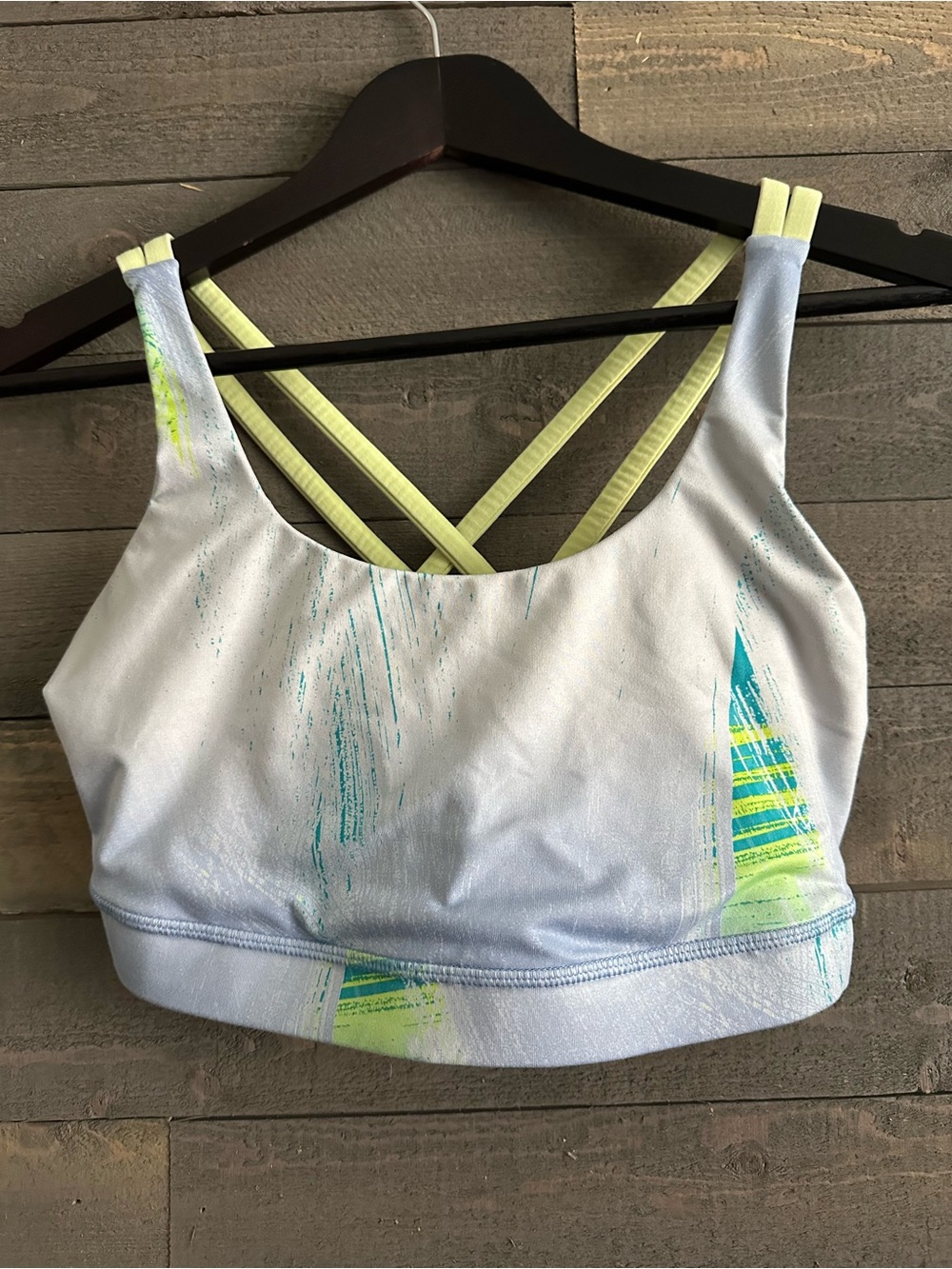 Lululemon Light Gray Sports Bra with Neon Lime Strappy Back